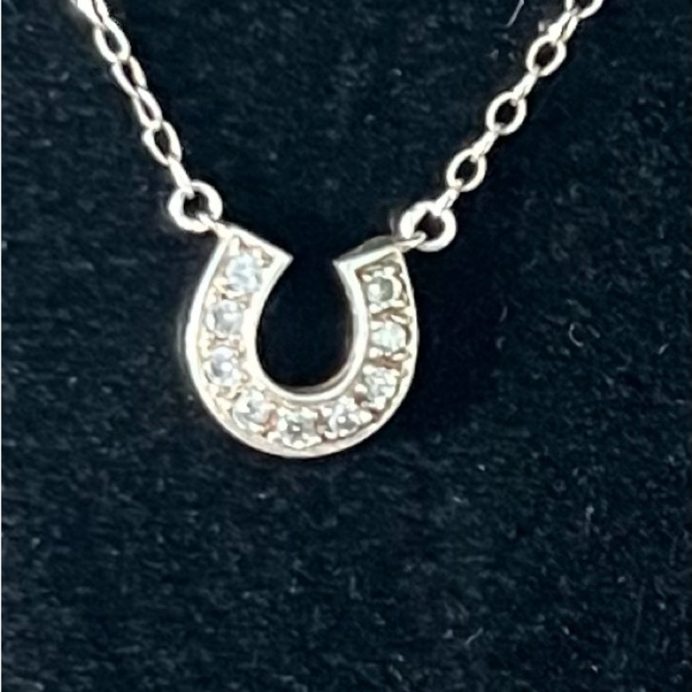 Beautiful Vintage Lucky Rhinestone Horseshoe Sterling Silver Necklace